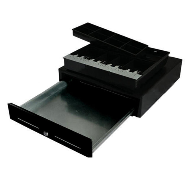 NNEAGS Black Heavy Duty Cash Drawer Electronic 4 Bills 8 Coins Cheque Slot Tray Pos 350