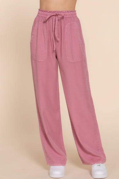 Elastic Waist Tencel Long Pants