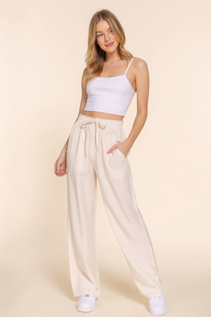 Elastic Waist Tencel Long Pants