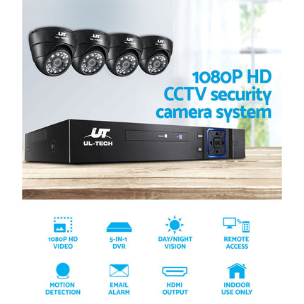 NNEDSZ -CCTV Camera Security System Home 8CH DVR 1080P 4 Dome cameras with 1TB Hard Drive