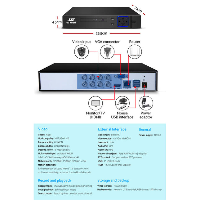 NNEDSZ -CCTV Camera Security System Home 8CH DVR 1080P 4 Dome cameras with 1TB Hard Drive