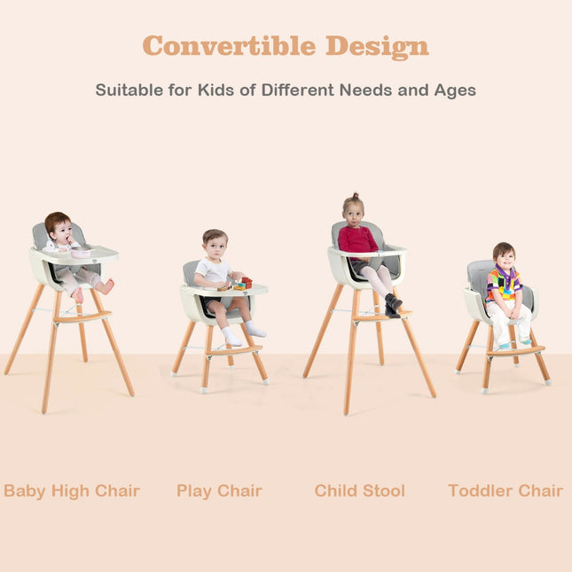 NNECW 3 in 1 Baby High Chair with Adjustable Legs and Tray for Dining-Grey
